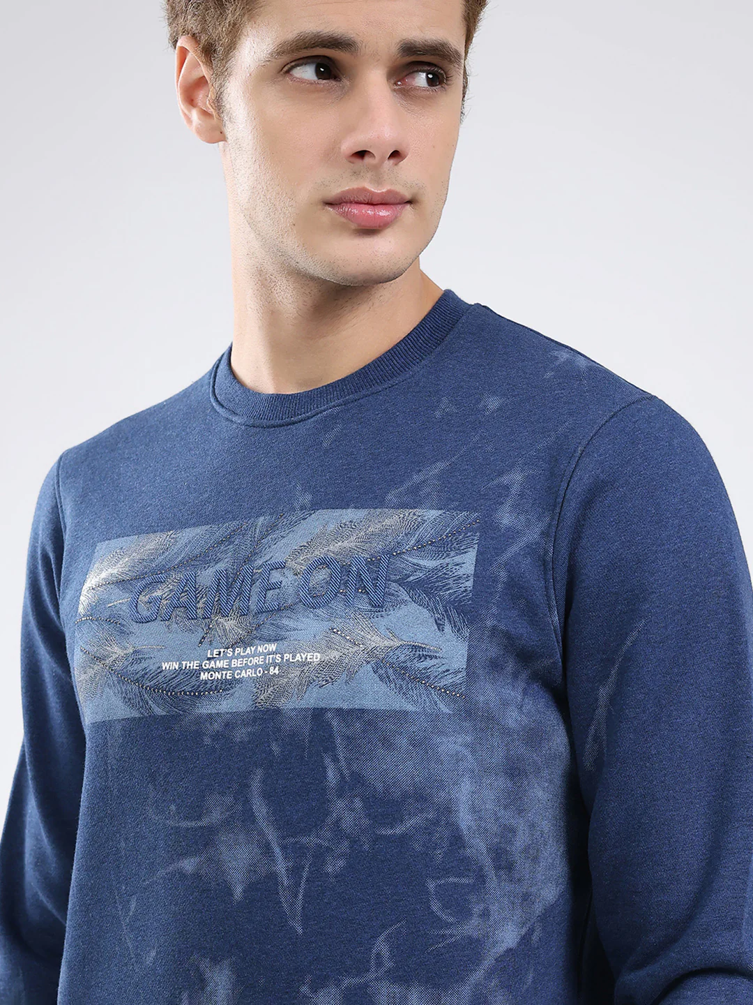 Men Blue Printed Round Neck Full Sleeve Sweatshirt - Image 6