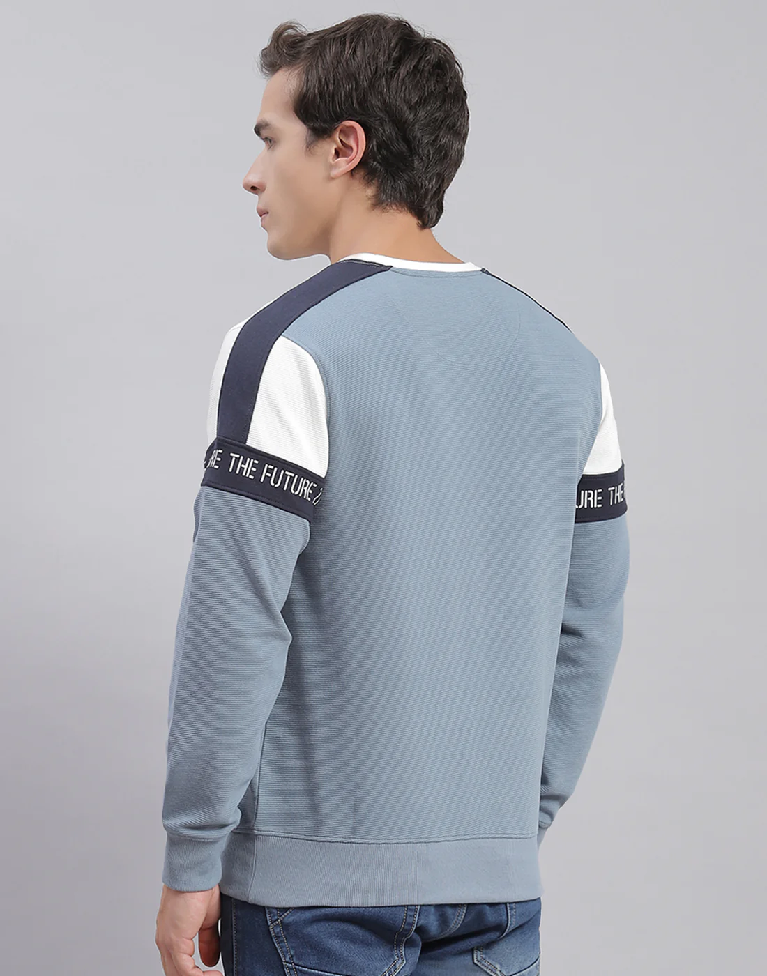 Men Blue Printed Round Neck Full Sleeve Sweatshirts - Image 5