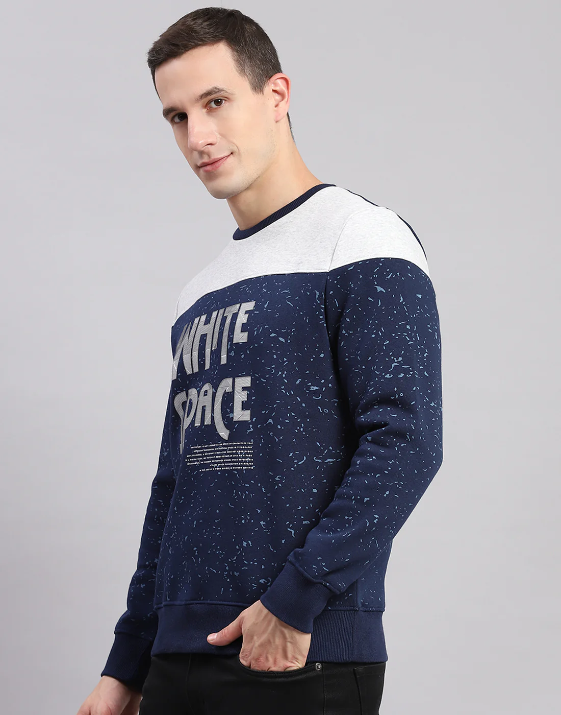 Men Blue Printed Round Neck Full Sleeve Sweatshirts - Image 3