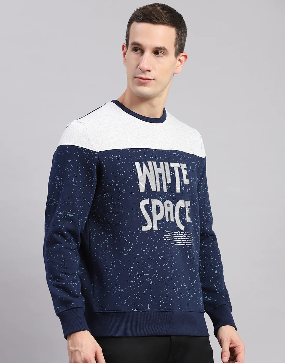 Men Blue Printed Round Neck Full Sleeve Sweatshirts - Image 4