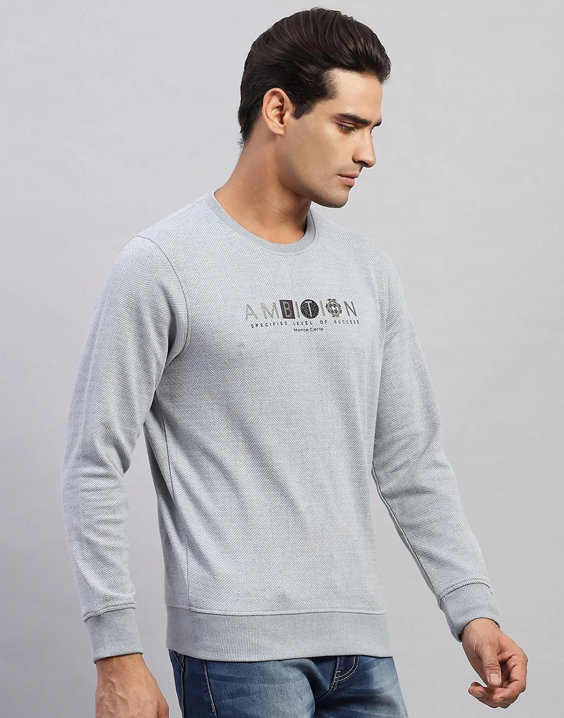 Men Blue Printed Round Neck Full Sleeve Winter T-Shirt - Image 4