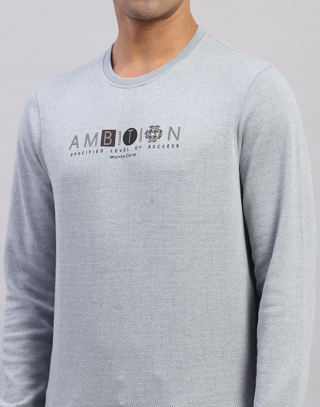 Men Blue Printed Round Neck Full Sleeve Winter T-Shirt - Image 6