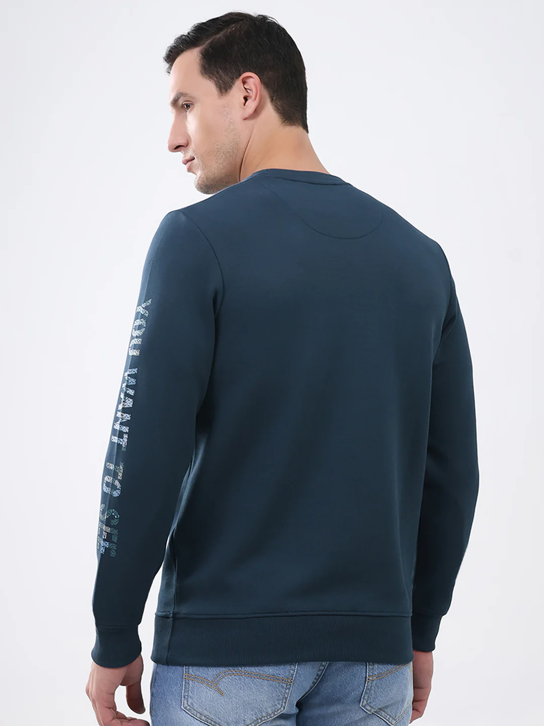 Men Blue Printed Round Neck Full Sleeve Winter T-Shirt - Image 5