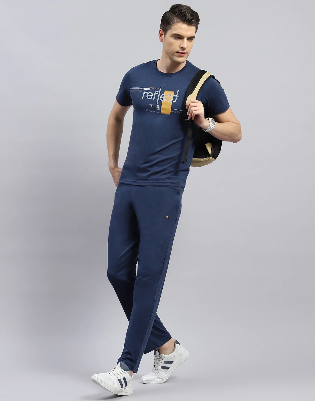 Men Blue Printed Round Neck Half Sleeve Lower Set - Image 2