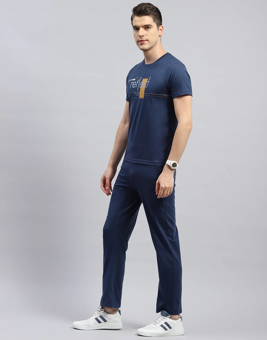 Men Blue Printed Round Neck Half Sleeve Lower Set - Image 3
