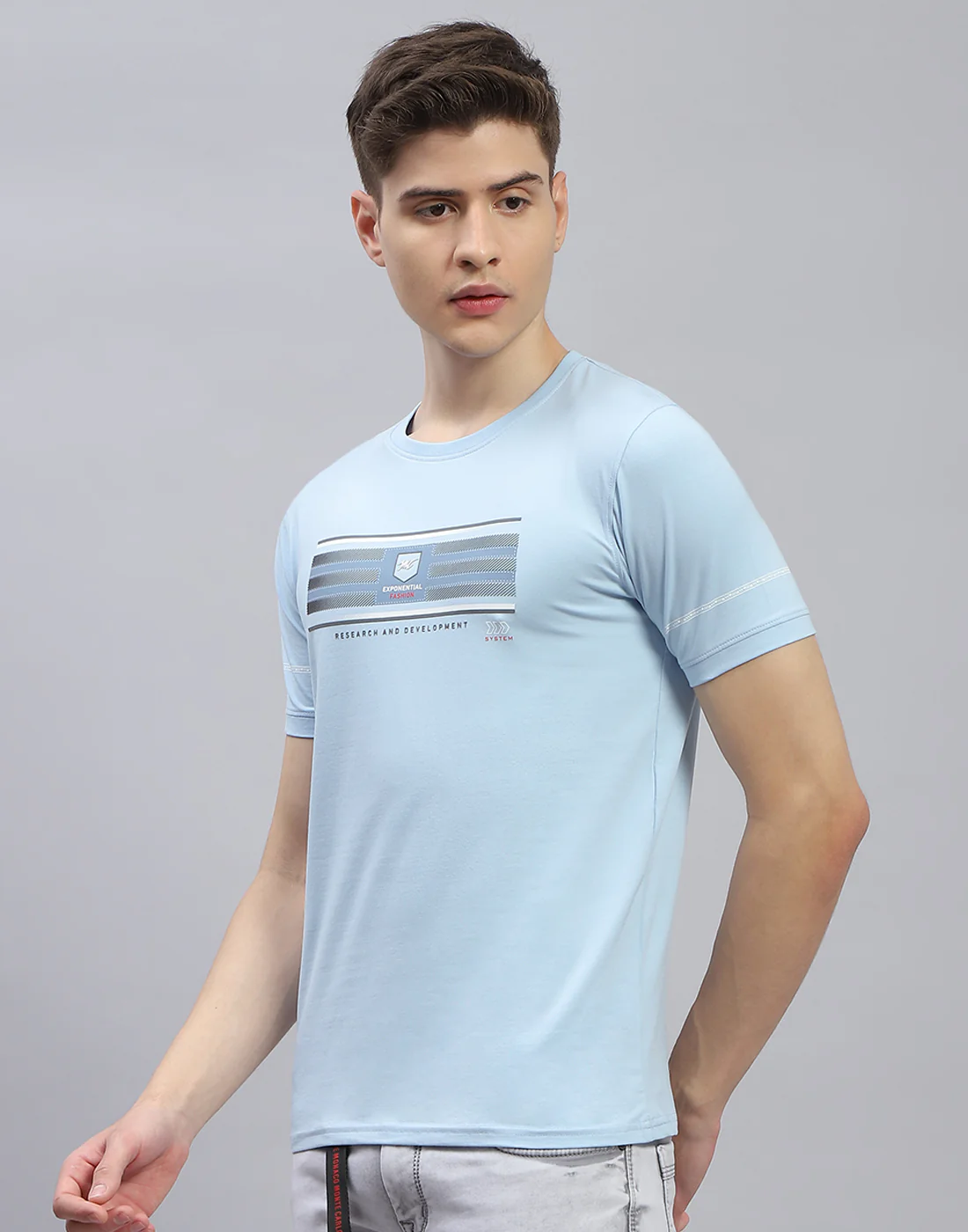 Men Blue Printed Round Neck Half Sleeve T-Shirt - Image 3