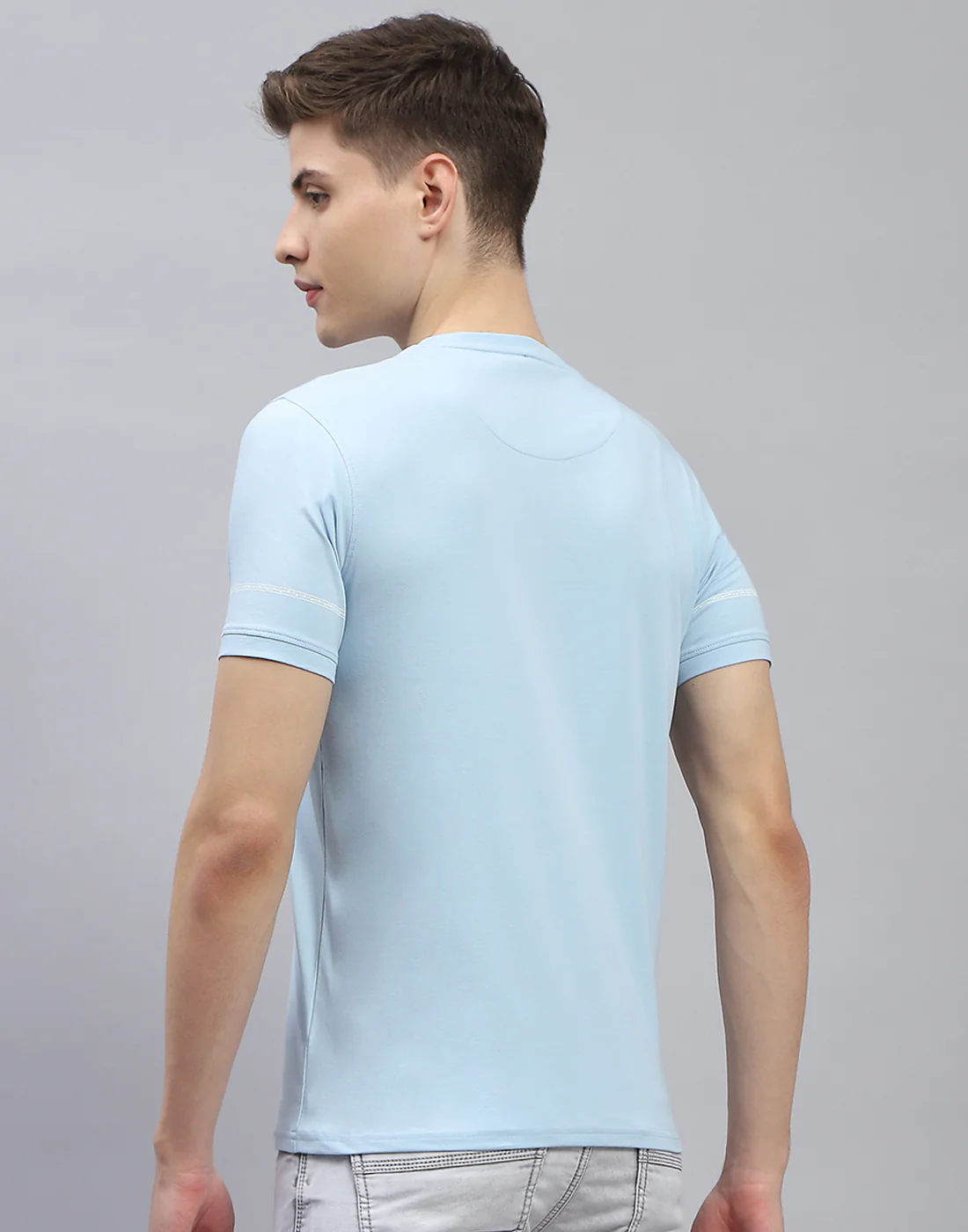 Men Blue Printed Round Neck Half Sleeve T-Shirt - Image 6