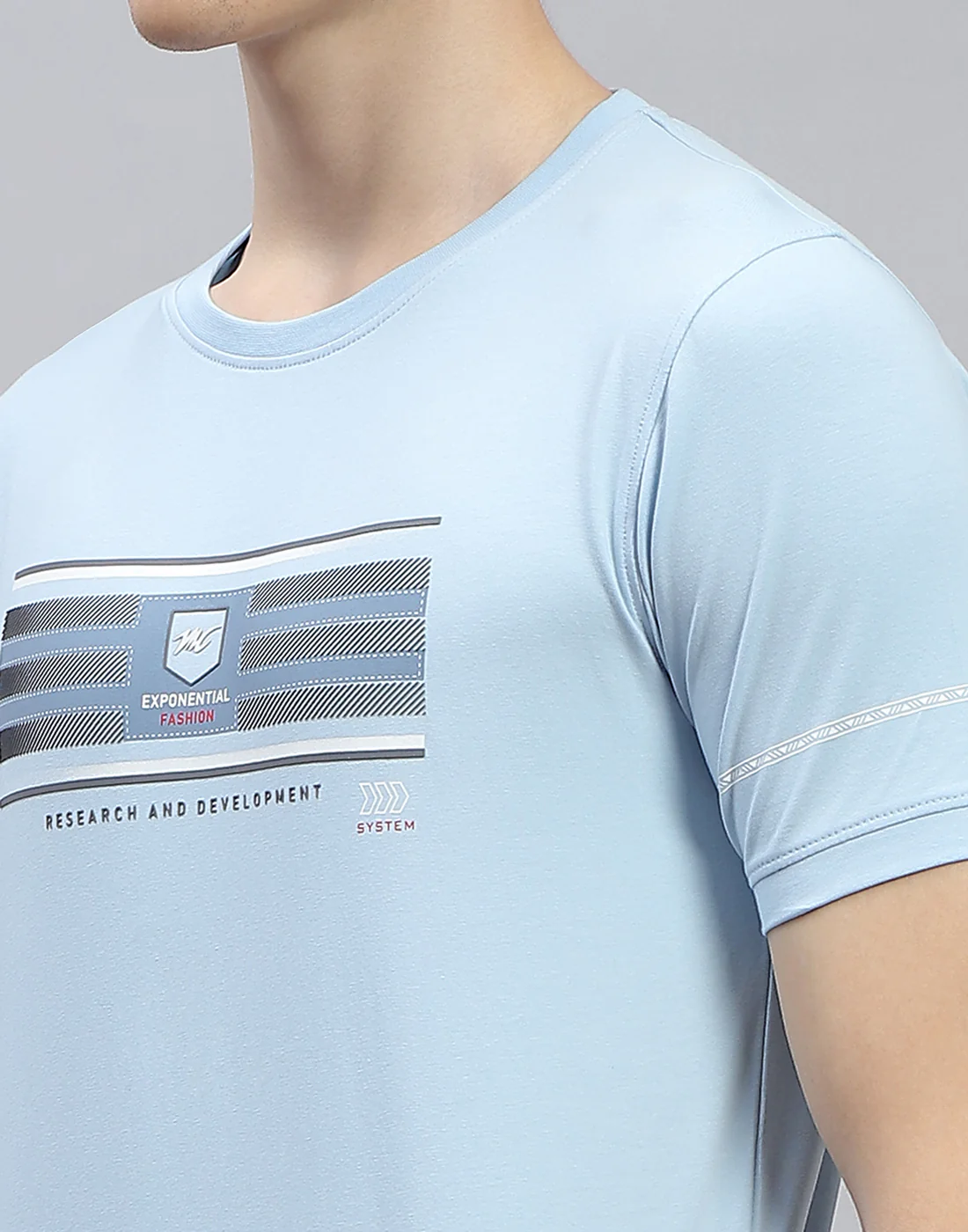 Men Blue Printed Round Neck Half Sleeve T-Shirt - Image 7