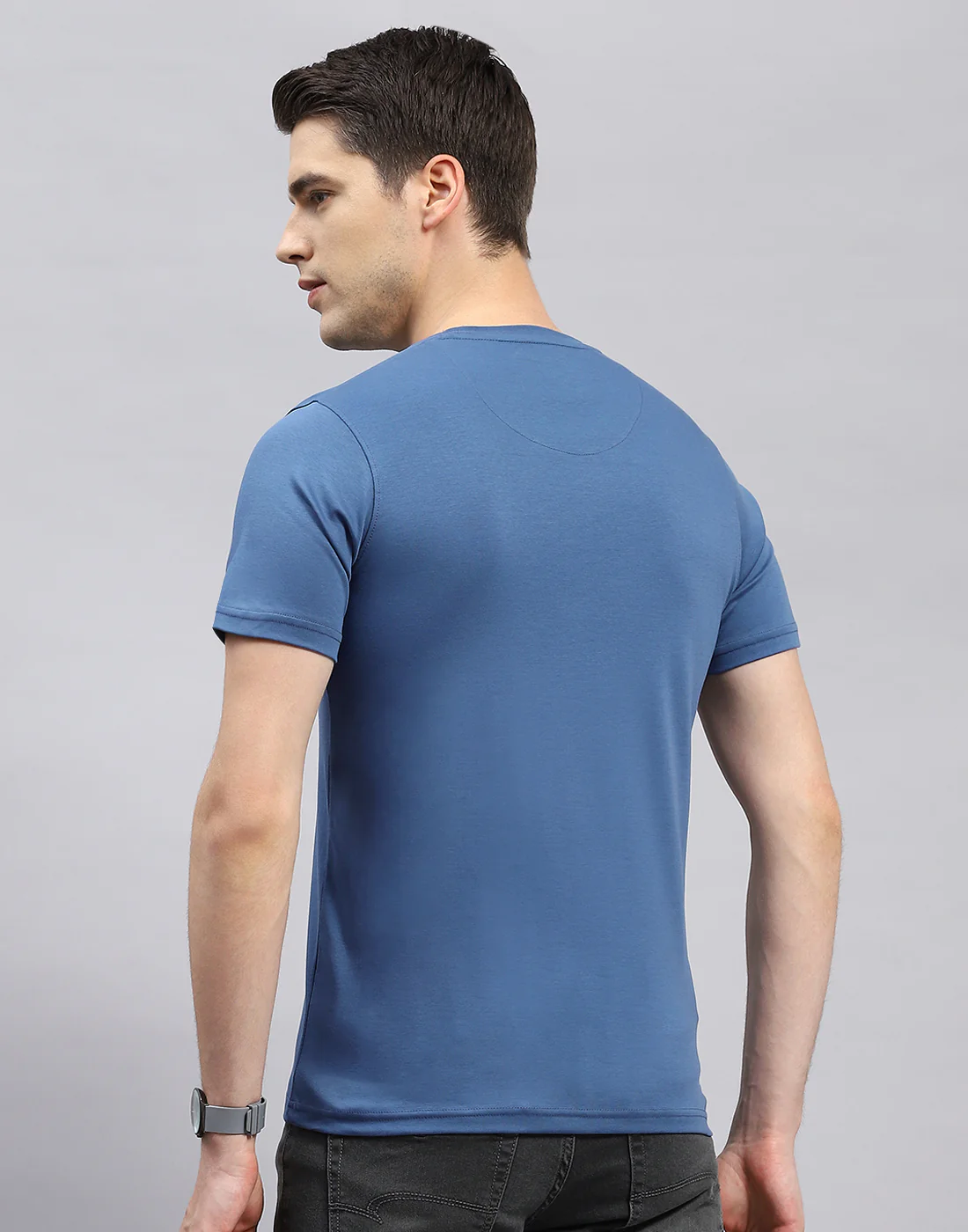 Men Blue Printed Round Neck Half Sleeve T-Shirt - Image 5