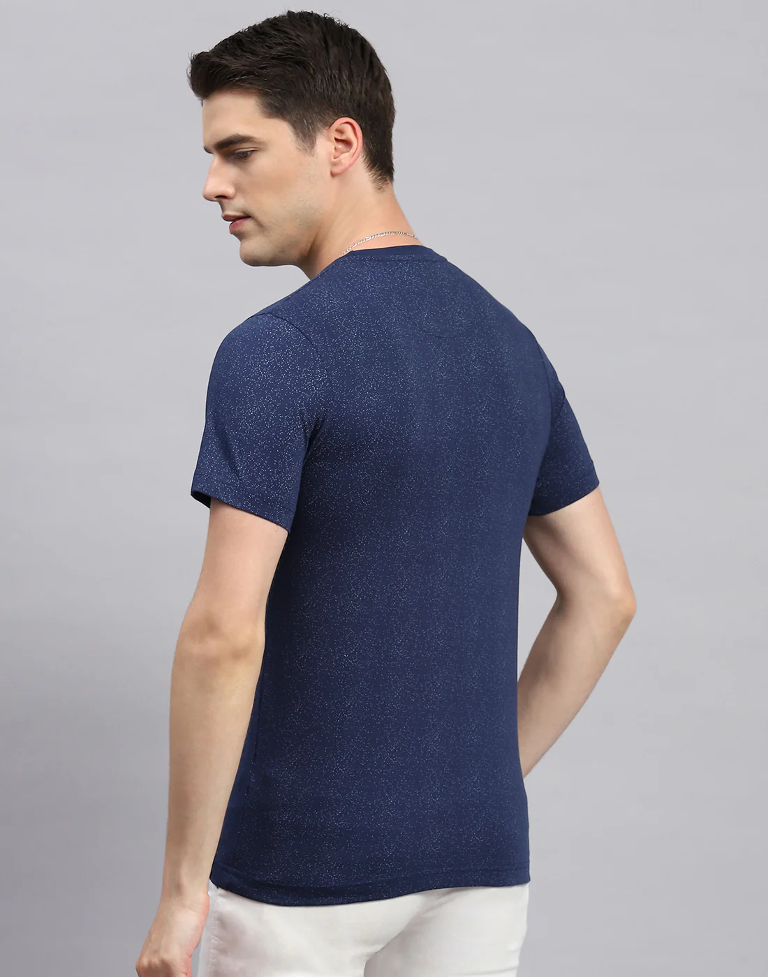 Men Blue Printed Round Neck Half Sleeve T-Shirt - Image 5