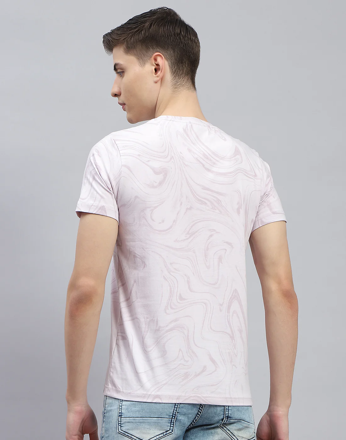 Men Blue Printed Round Neck Half Sleeve T-Shirt - Image 5