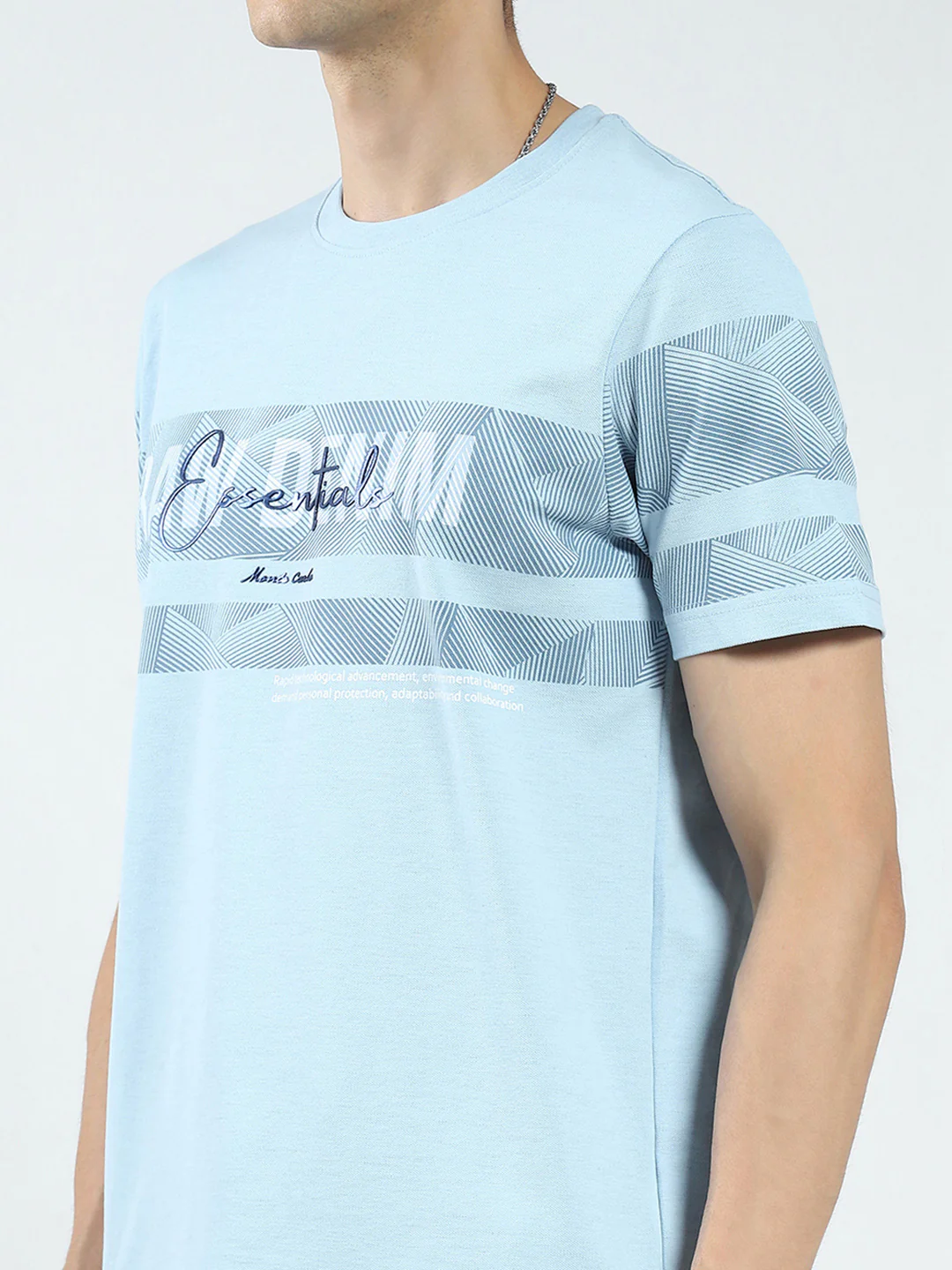 Men Blue Printed Round Neck Half Sleeve T-Shirt - Image 7