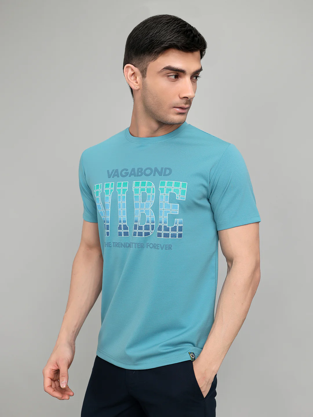 Men Blue Printed Round Neck Half Sleeve T-Shirt - Image 2
