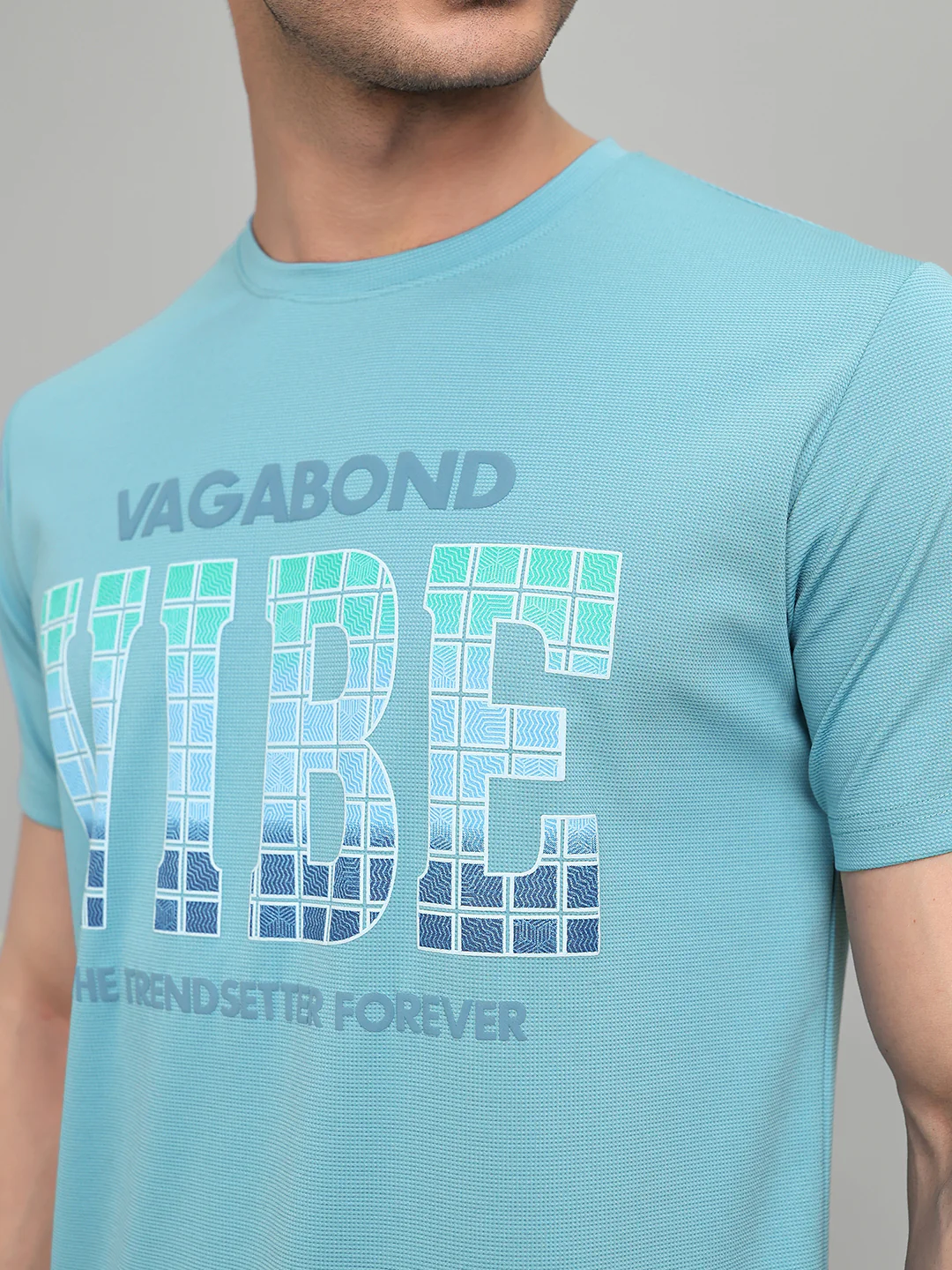 Men Blue Printed Round Neck Half Sleeve T-Shirt - Image 5