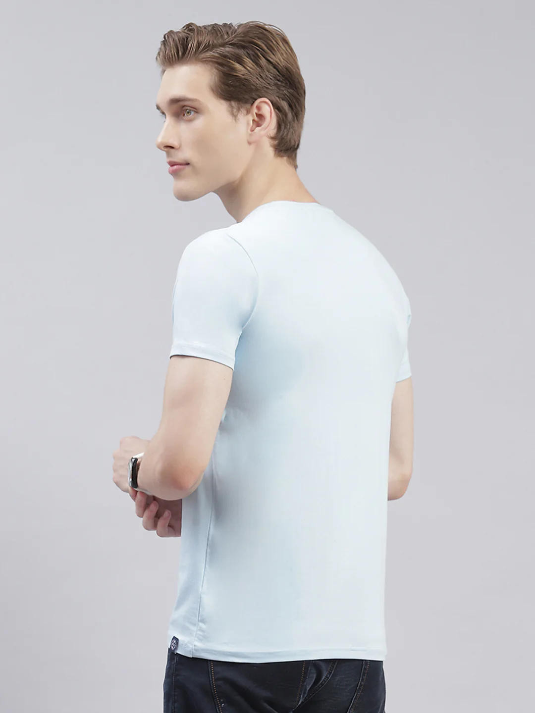 Men Blue Printed Round Neck Half Sleeve T-Shirts - Image 5