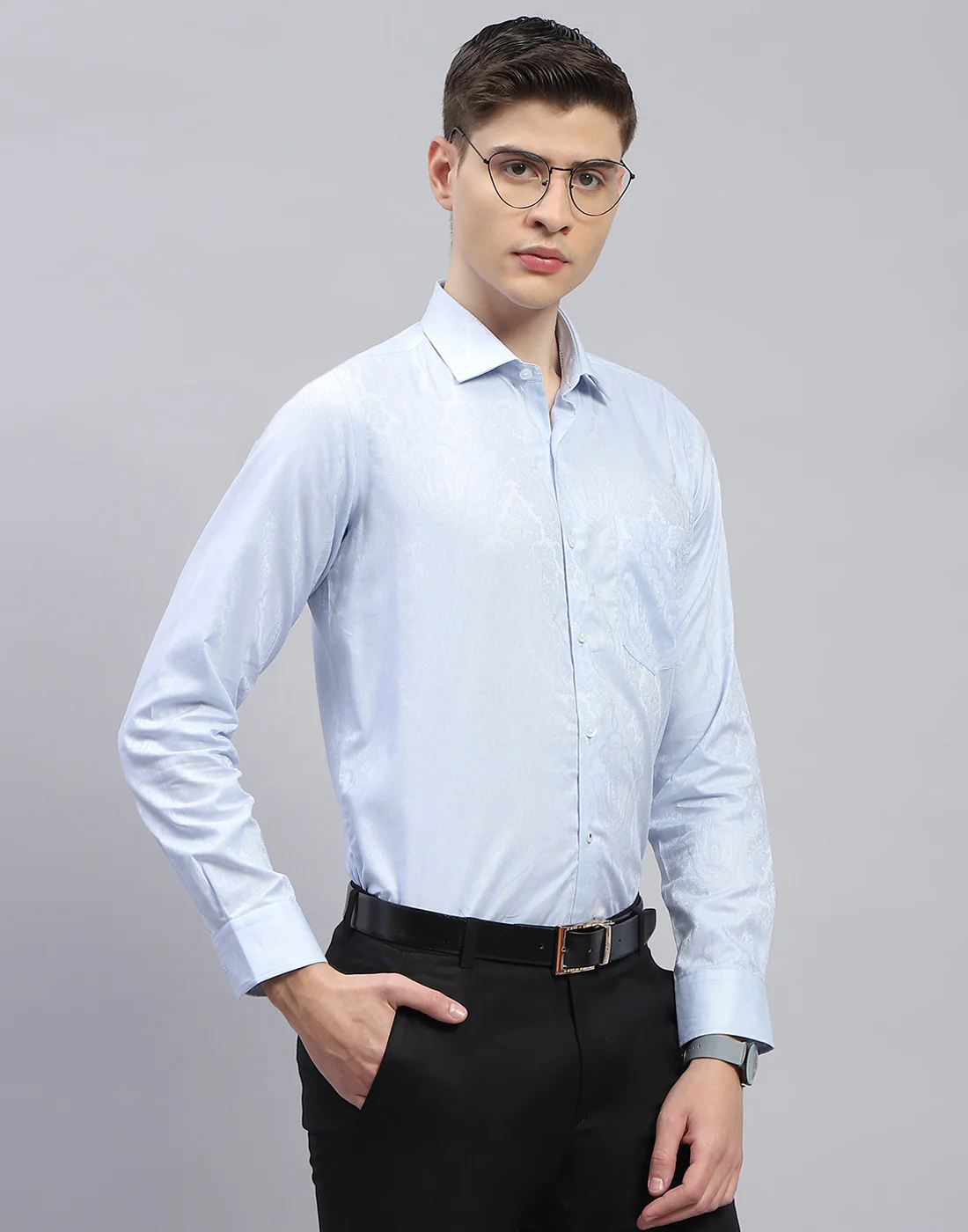 Men Blue Printed Spread Collar Full Sleeve Shirt - Image 4