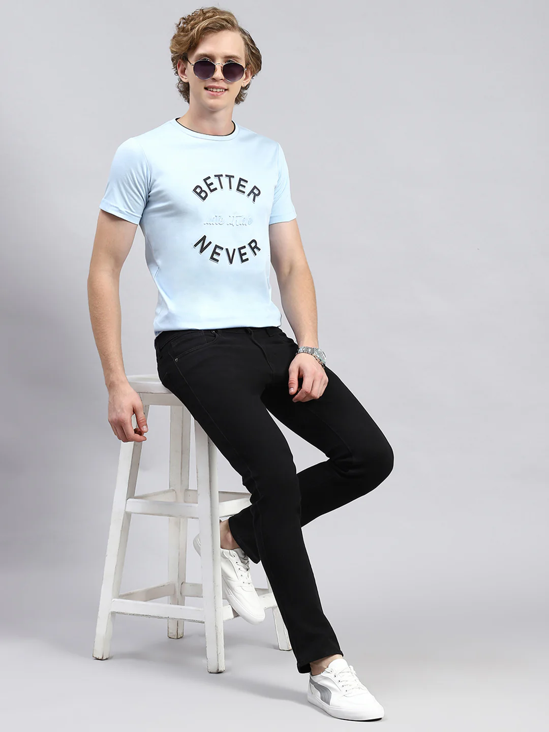 Men Blue Printed T-Shirt - Image 2