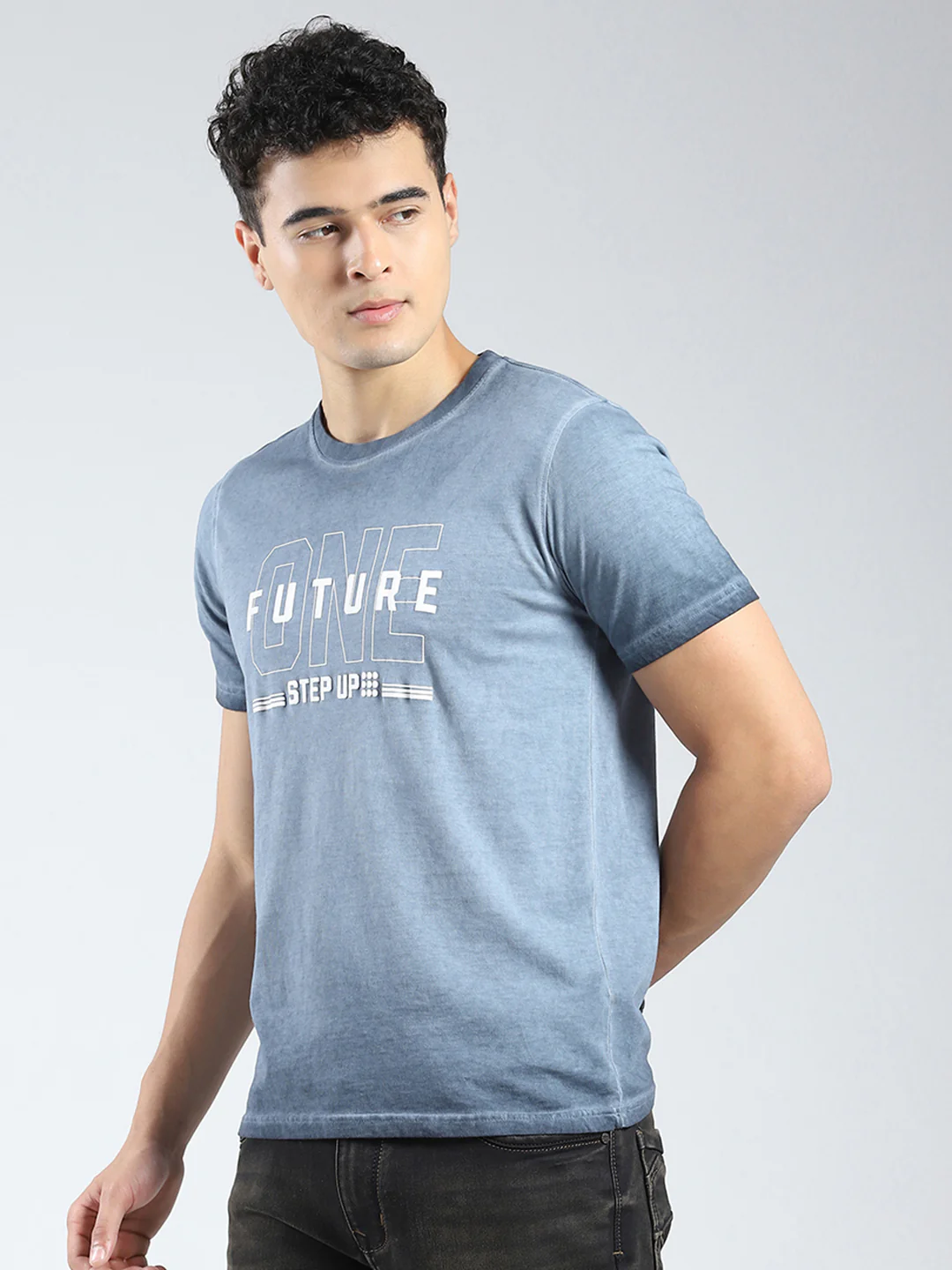 Rock.it Men Blue Printed Round Neck Half Sleeve T-Shirt - Image 3
