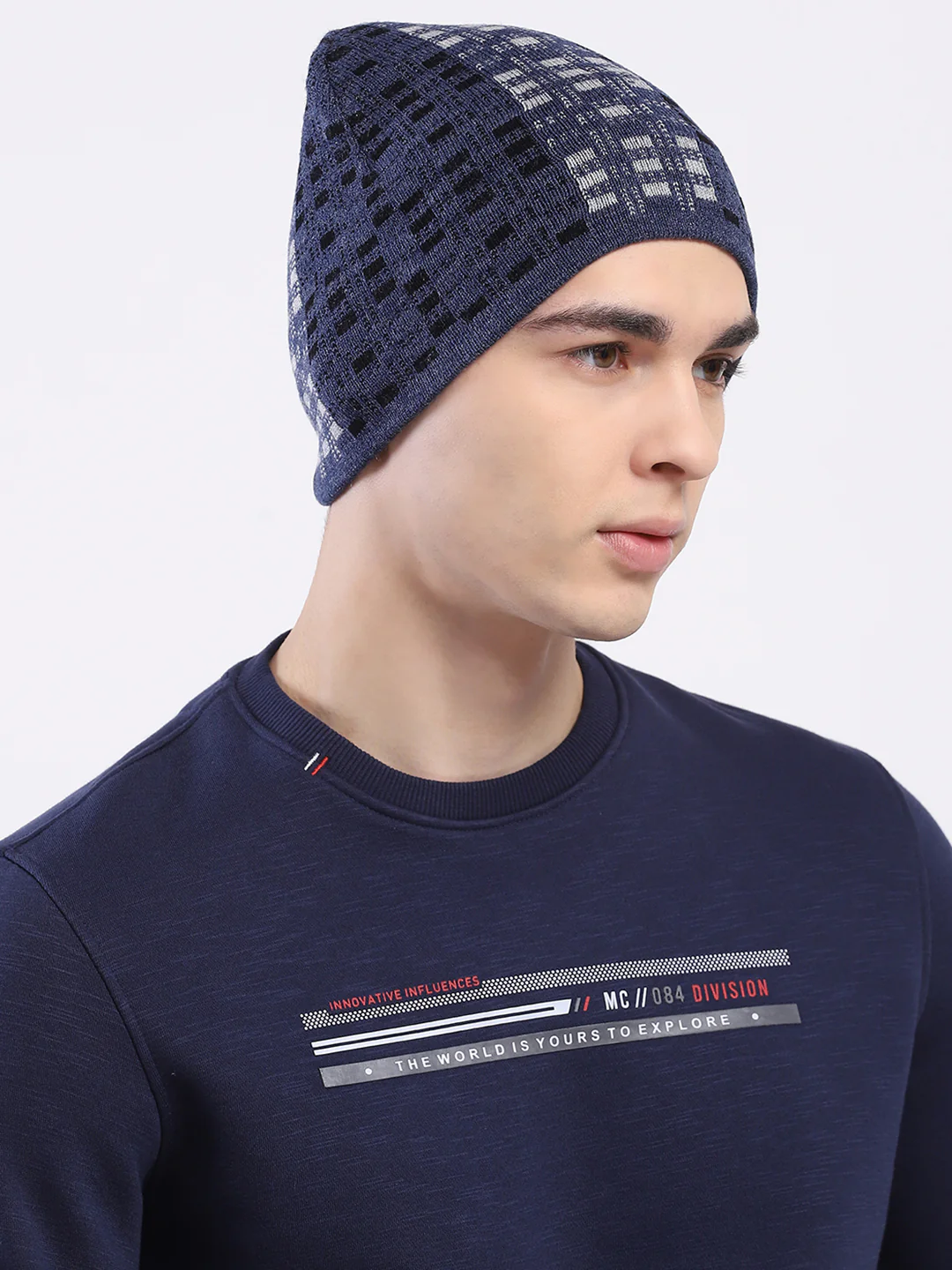 Men Blue Self Design Blend Wool Cap - Image 4