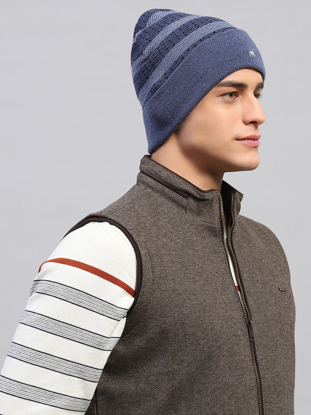 Men Blue Self Design Cap - Image 3