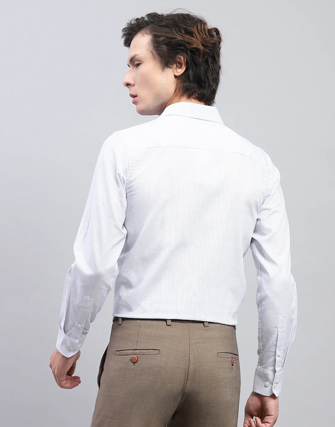 Men Blue Self Design Collar Full Sleeve Shirt - Image 5