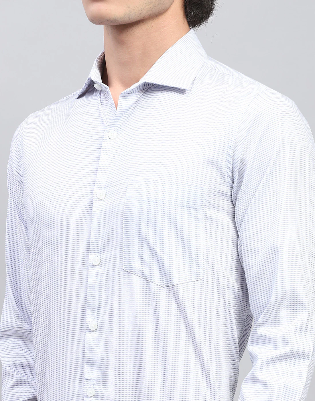 Men Blue Self Design Collar Full Sleeve Shirt - Image 7