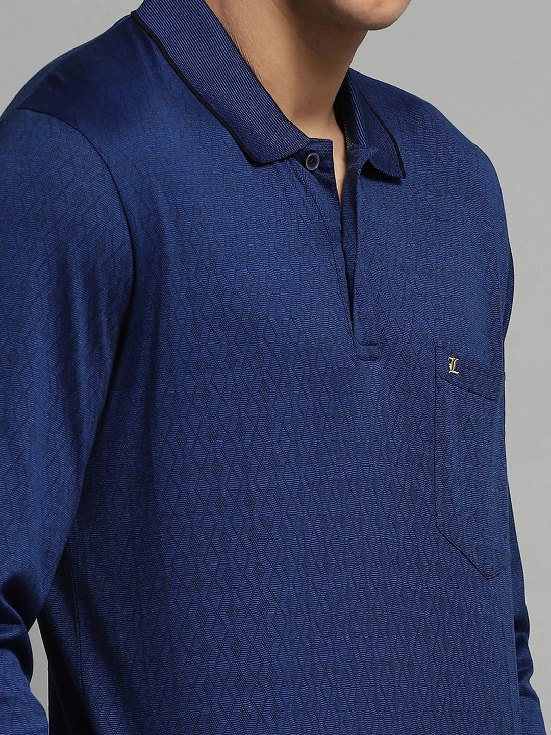 Luxuria Men Blue Self Design Collar Full Sleeve Winter T-Shirt - Image 6