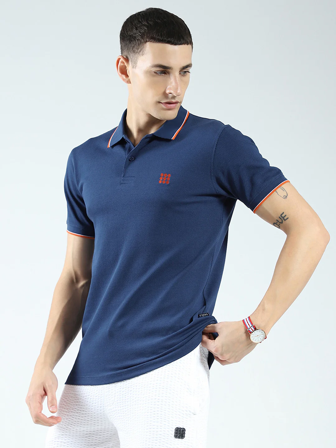 Rock.it Men Blue Self Design Collar Half Sleeve T-Shirt - Image 3