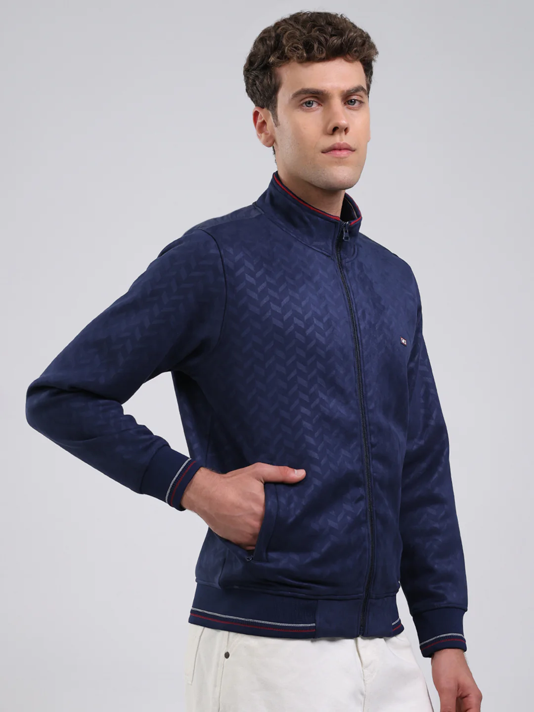 Men Blue Self Design Full Sleeve Sweatshirt with Jacket Vibe - Image 4