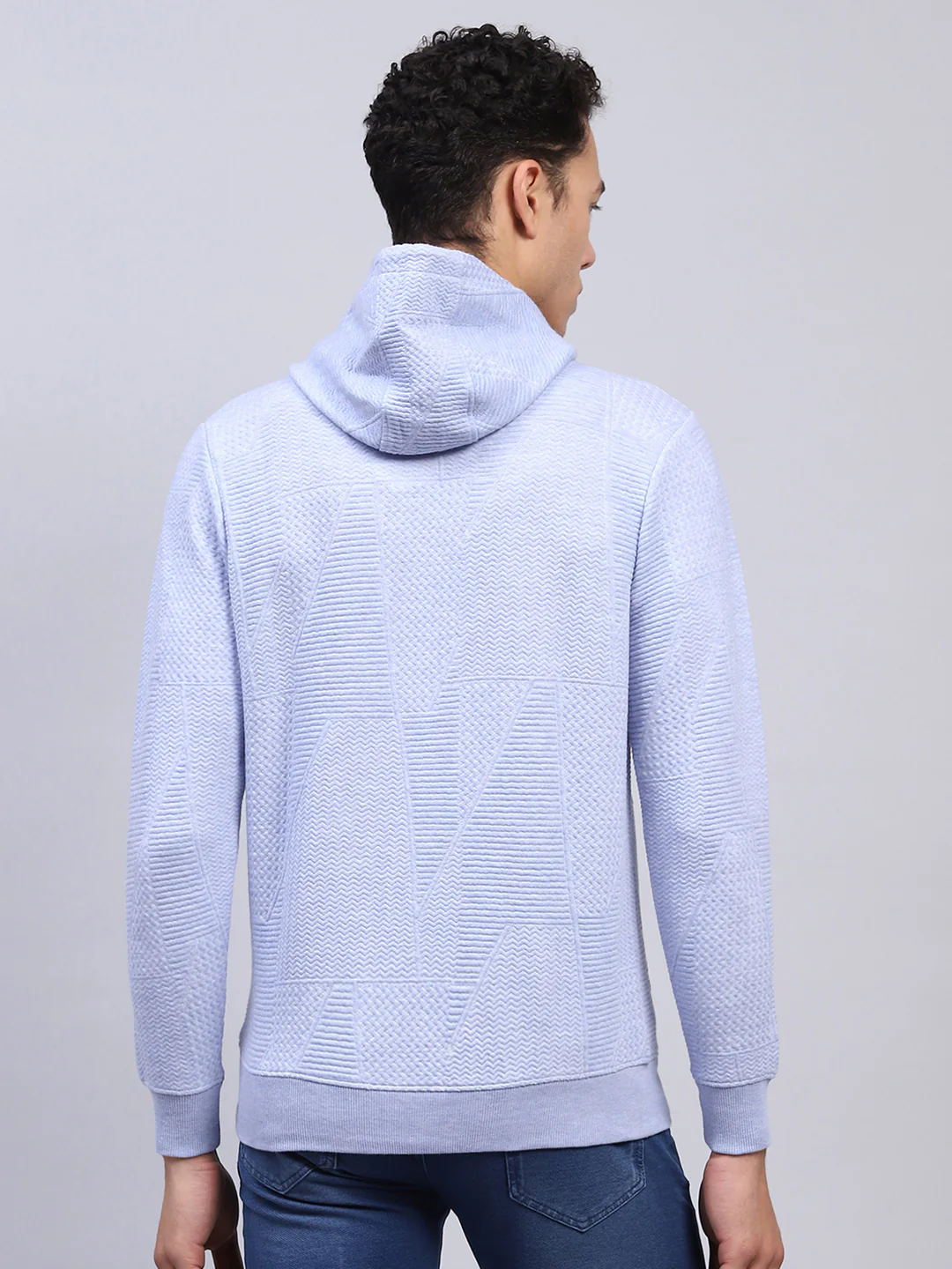 Men Blue Self Design Hooded Full Sleeve Sweatshirt - Image 5