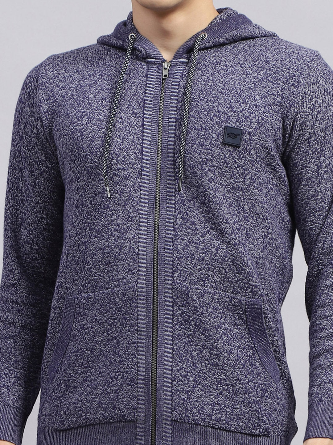 Men Blue Self Design Hooded Full Sleeve Winter Tracksuit - Image 6