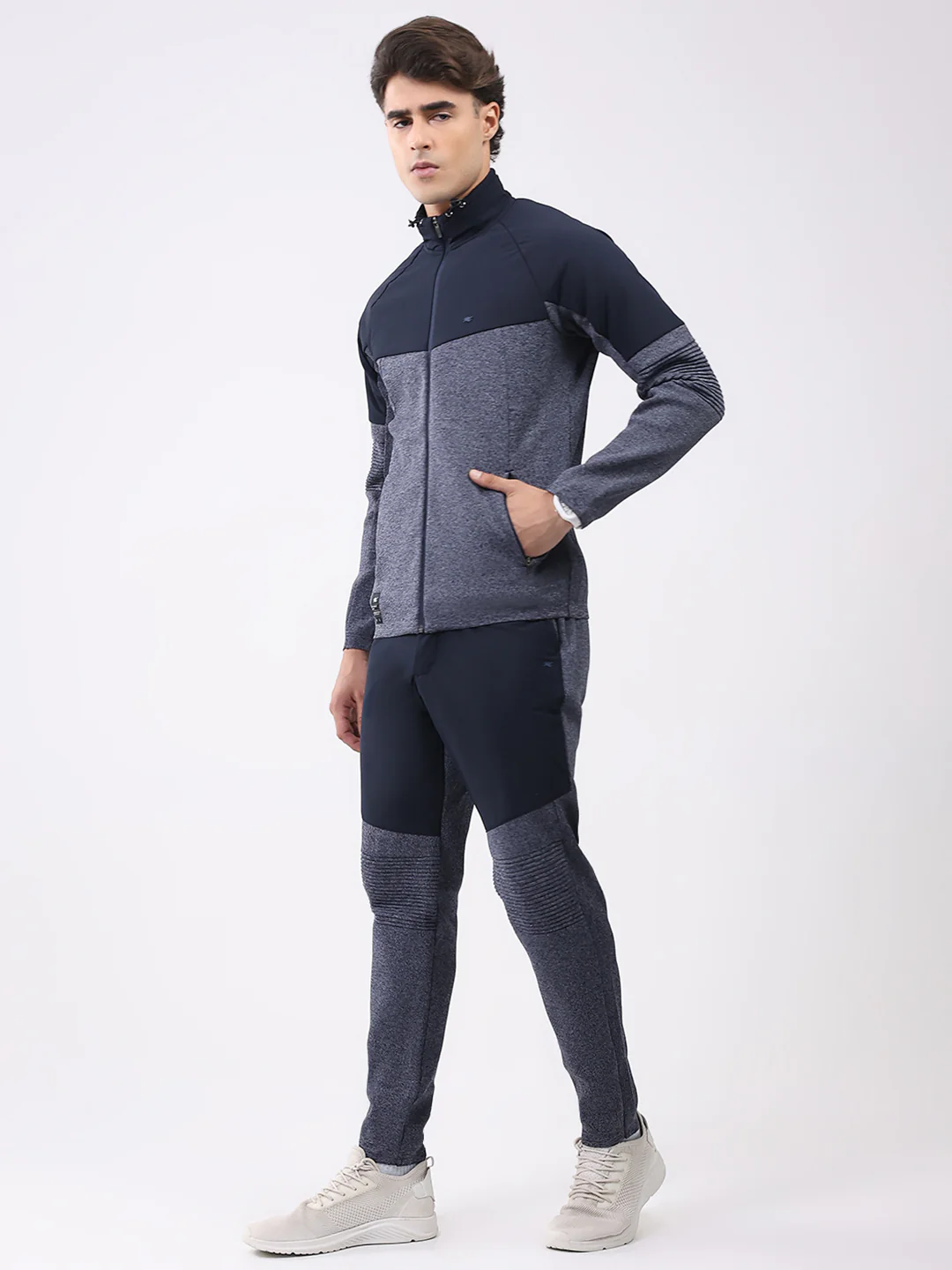 Men Blue Self Design Mock Neck Full Sleeve Cords Set - Image 3