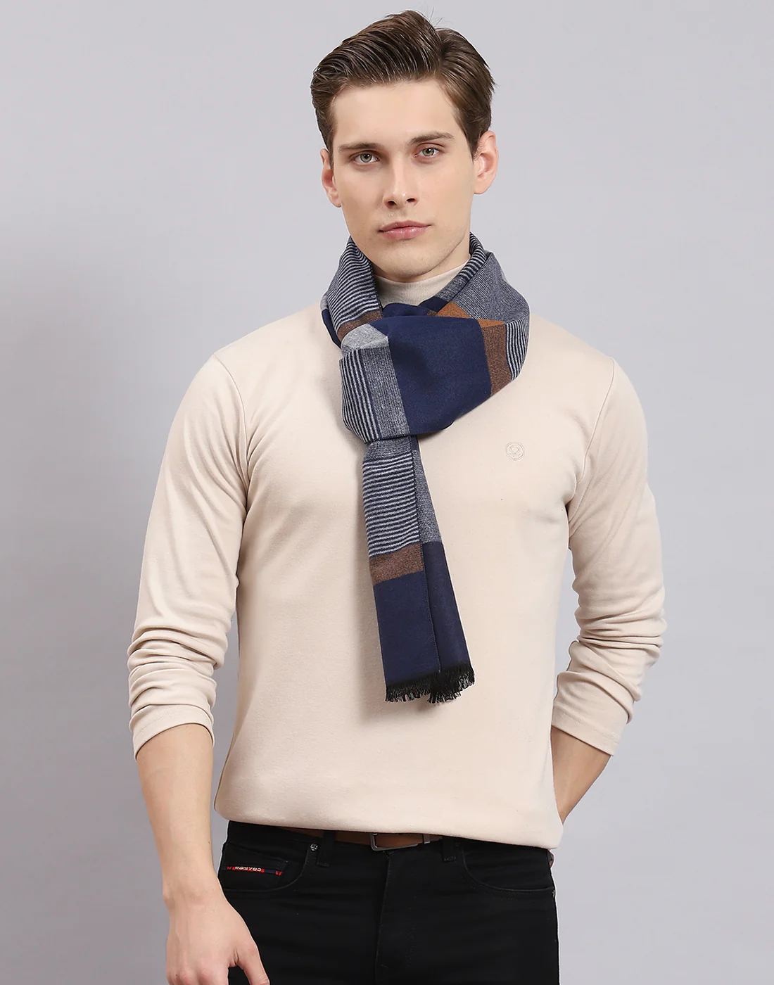 Men Blue Self Design Muffler - Image 2