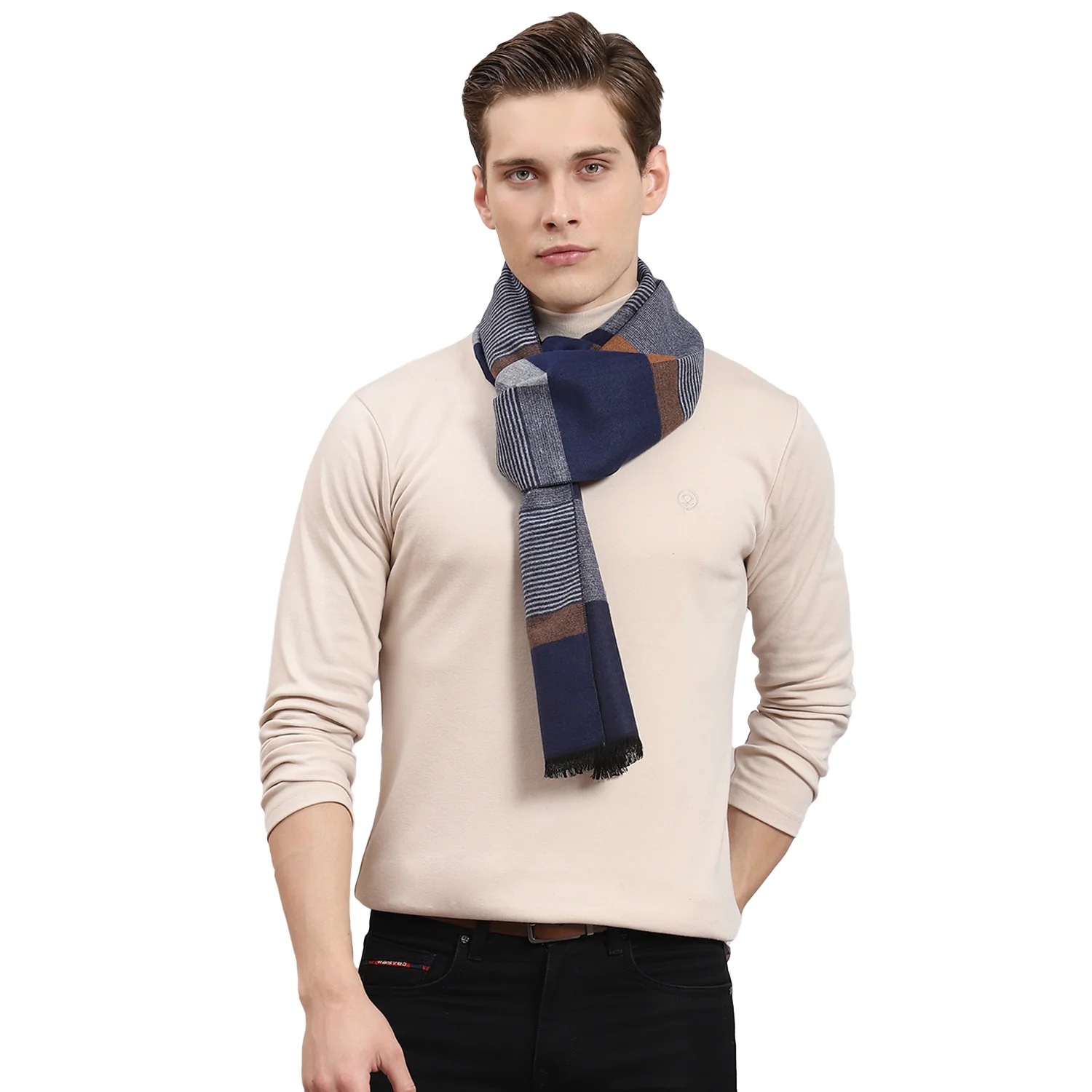 Men Blue Self Design Muffler - Image 6