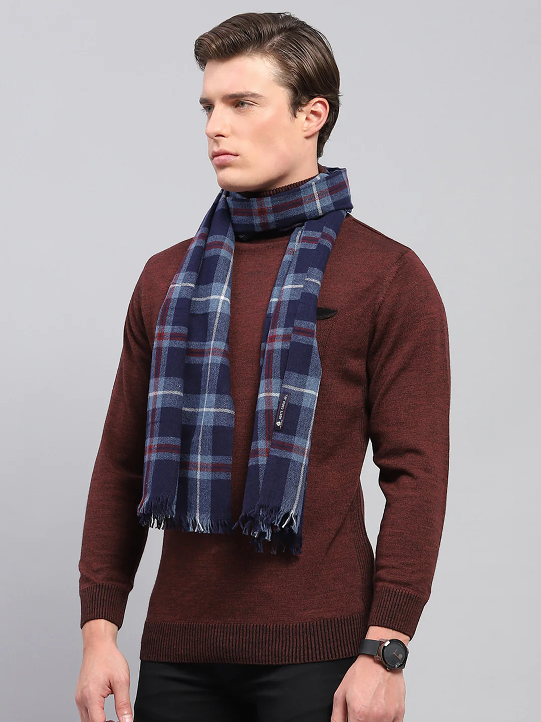 Men Blue Self Design Muffler - Image 3