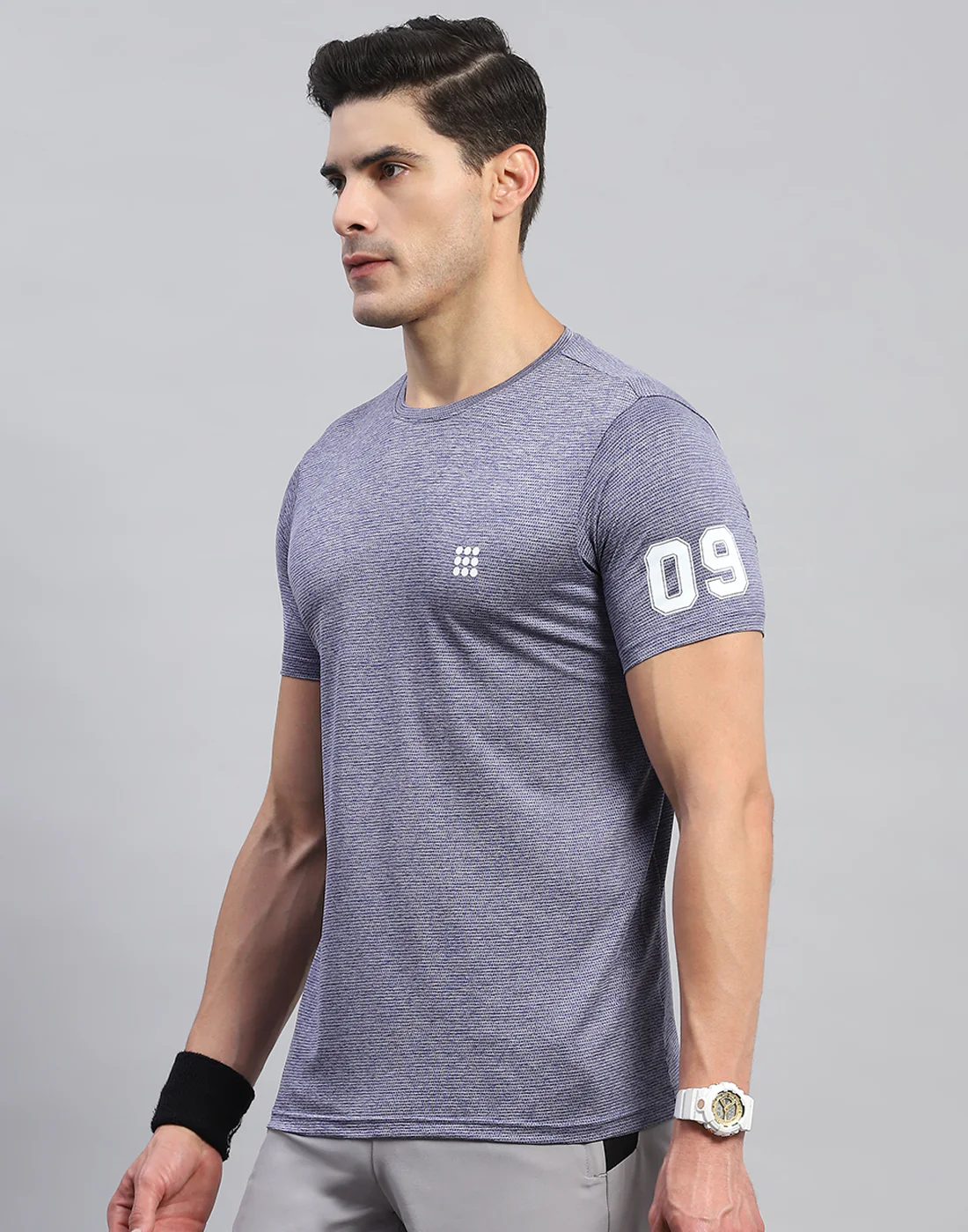 Rock.it Men Blue Self Design Round Neck Half Sleeve T-Shirt - Image 3