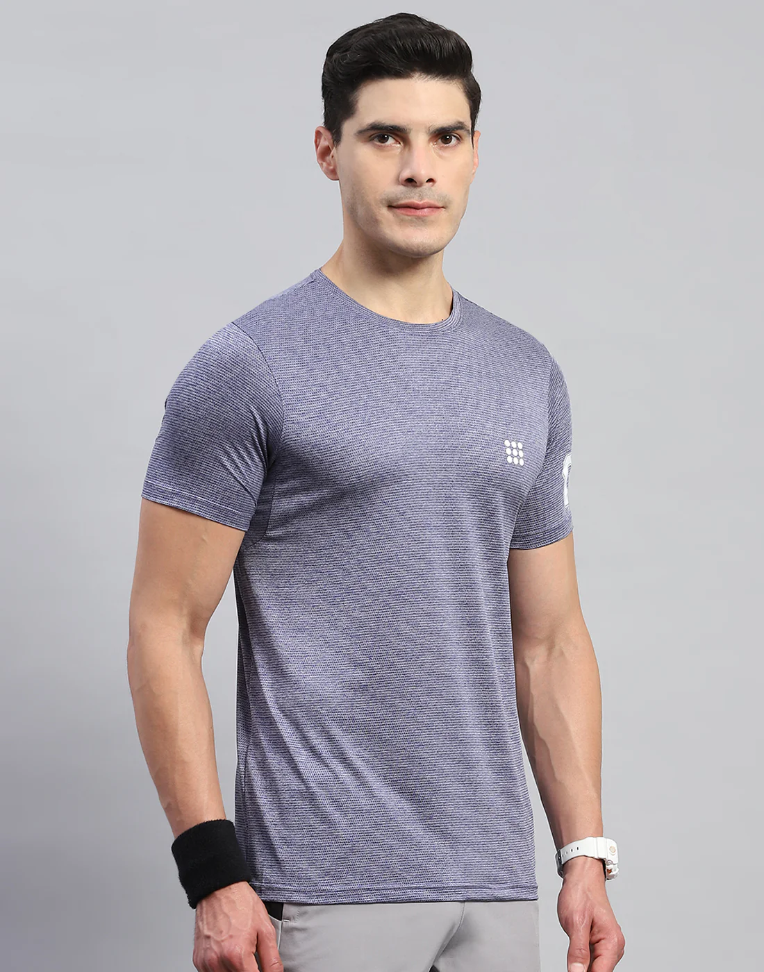 Rock.it Men Blue Self Design Round Neck Half Sleeve T-Shirt - Image 4