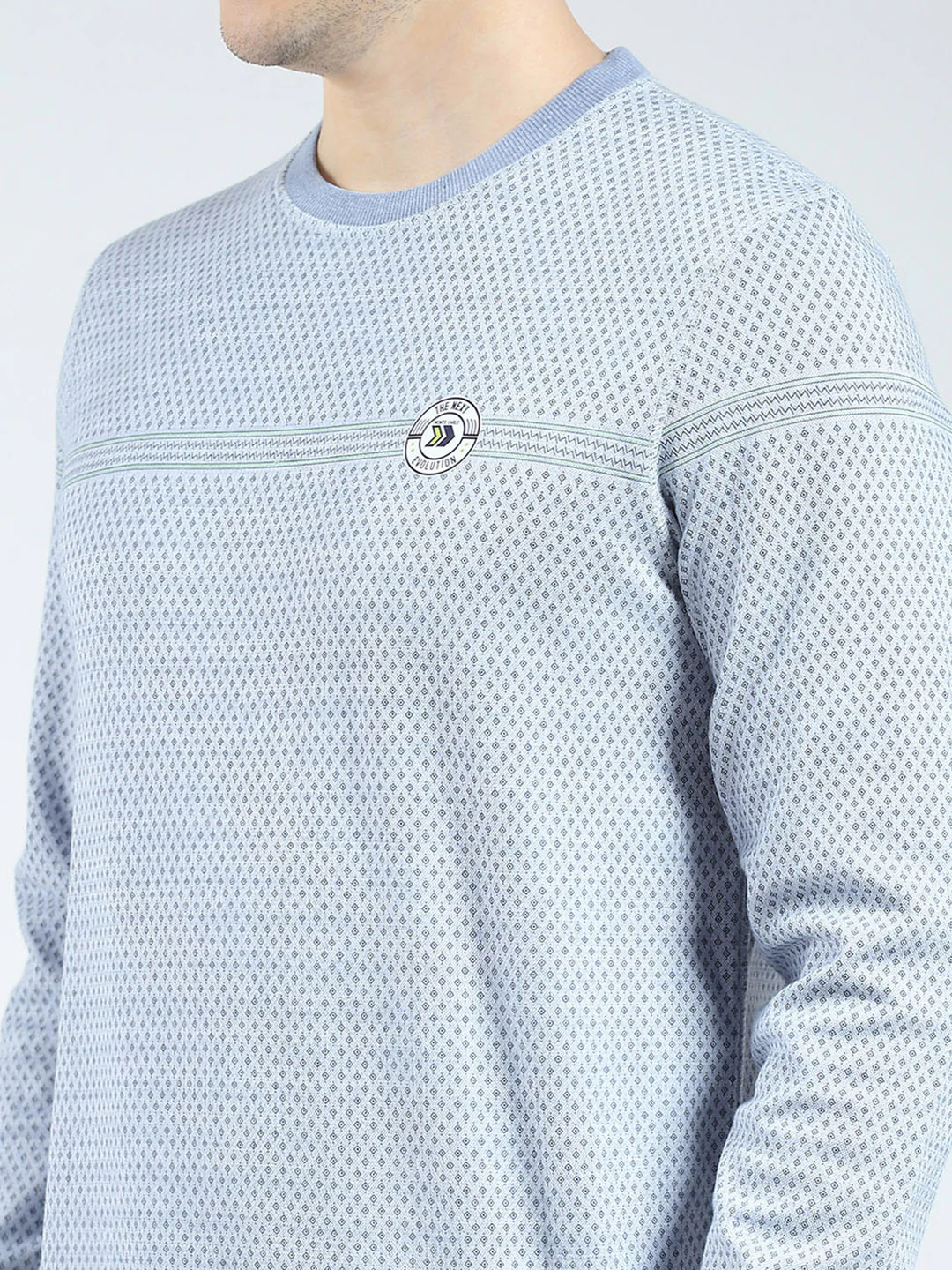 Men Blue Self Design Round Neck Full Sleeve Reversible Winter T-Shirt - Image 9