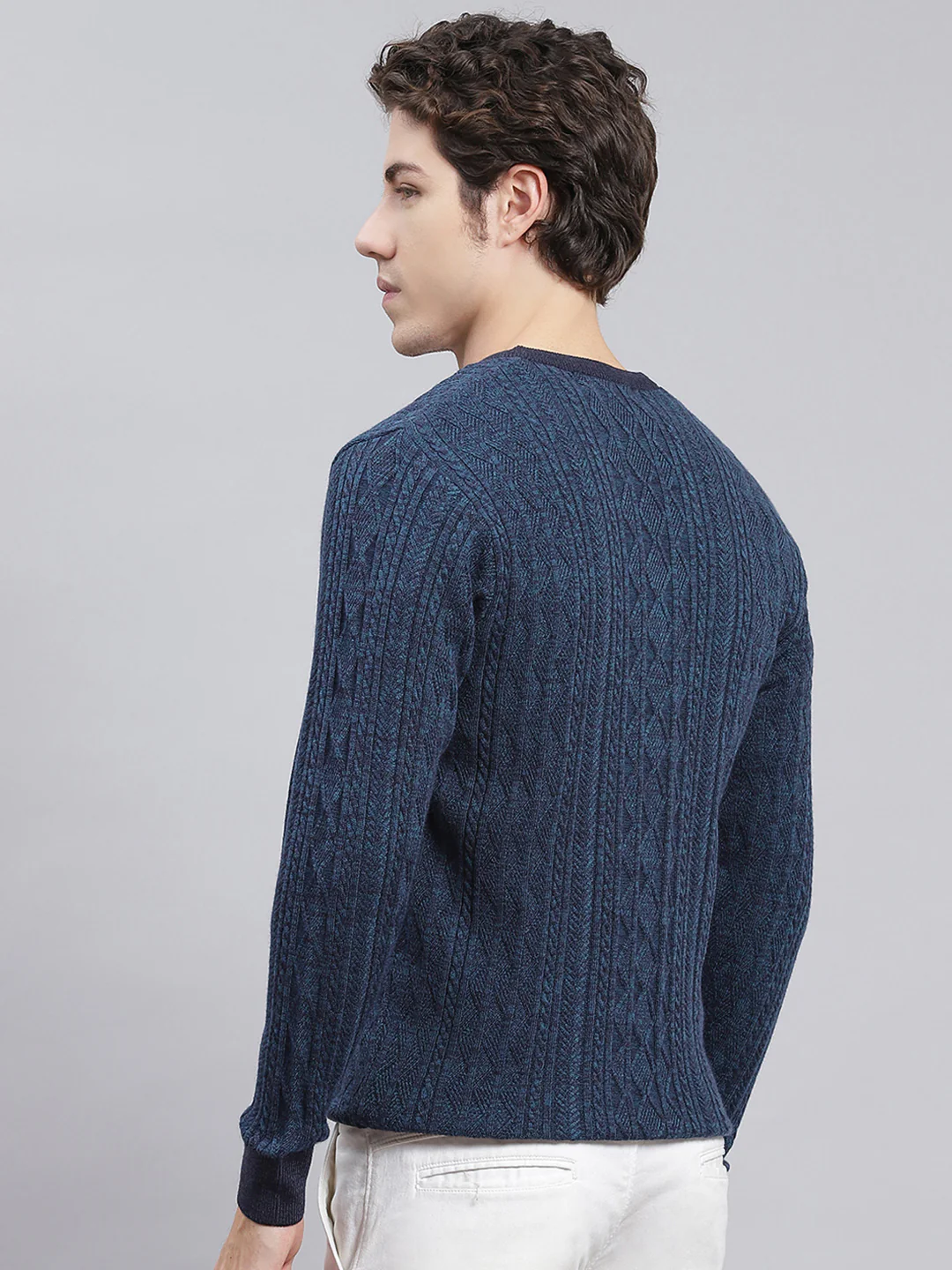 Men Blue Self Design Wool blend Pullover - Image 5