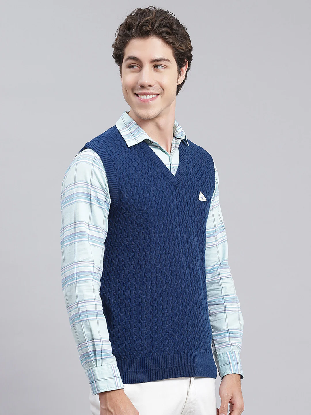 Men Blue Self Design Wool blend Sweater - Image 3