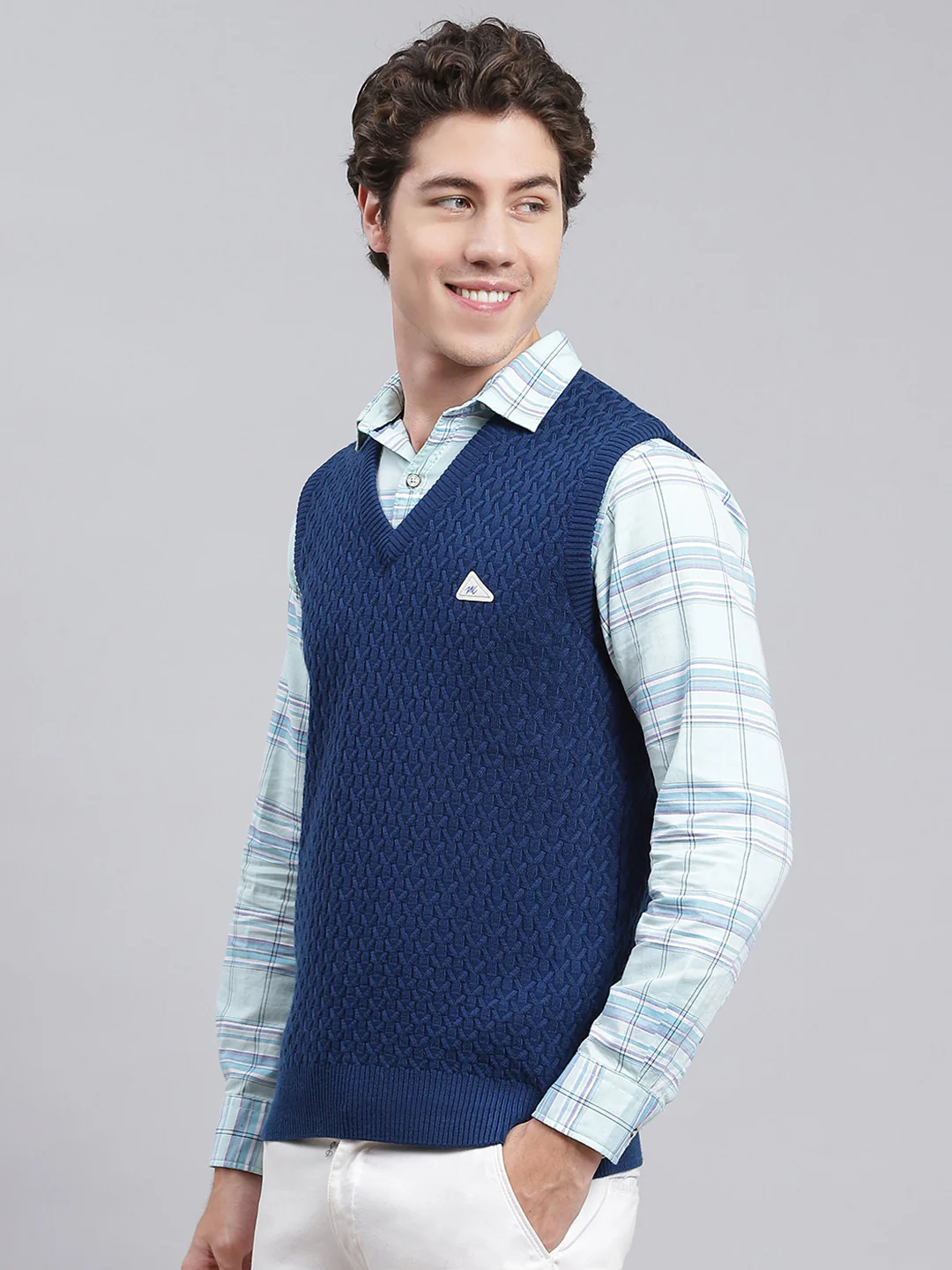 Men Blue Self Design Wool blend Sweater - Image 4