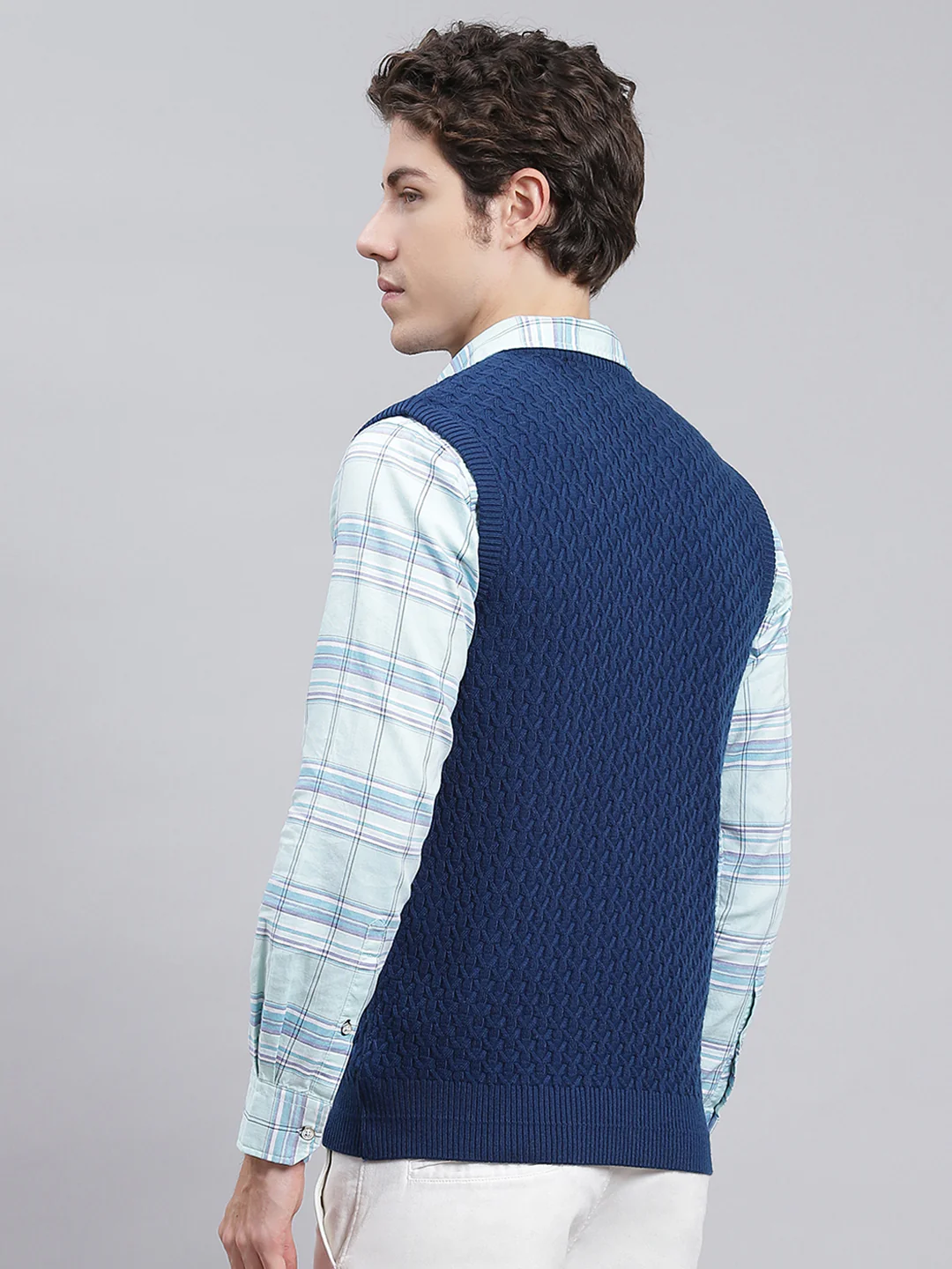 Men Blue Self Design Wool blend Sweater - Image 5