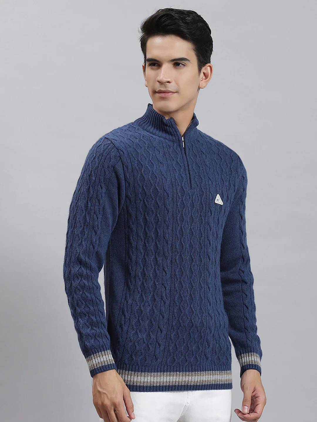 Men Blue Self Design H Neck Full Sleeve Sweaters/Pullovers - Image 4