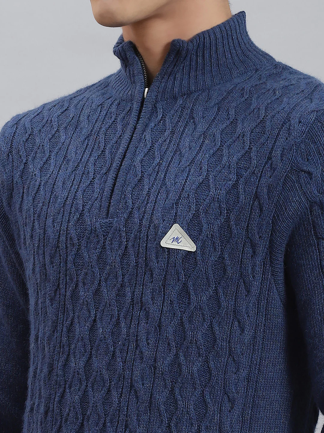 Men Blue Self Design H Neck Full Sleeve Sweaters/Pullovers - Image 6