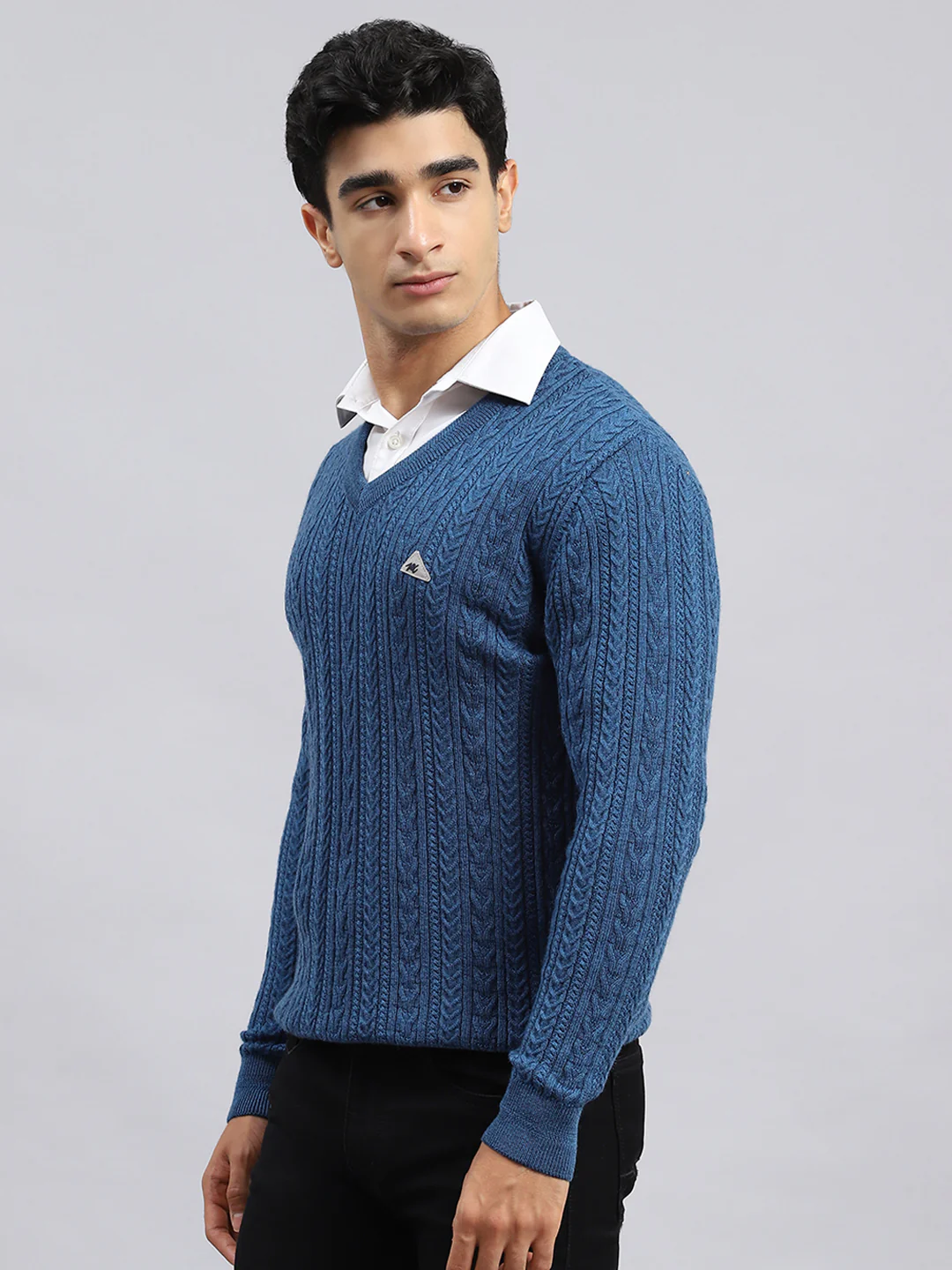 Men Blue Self Pullover - Image 4
