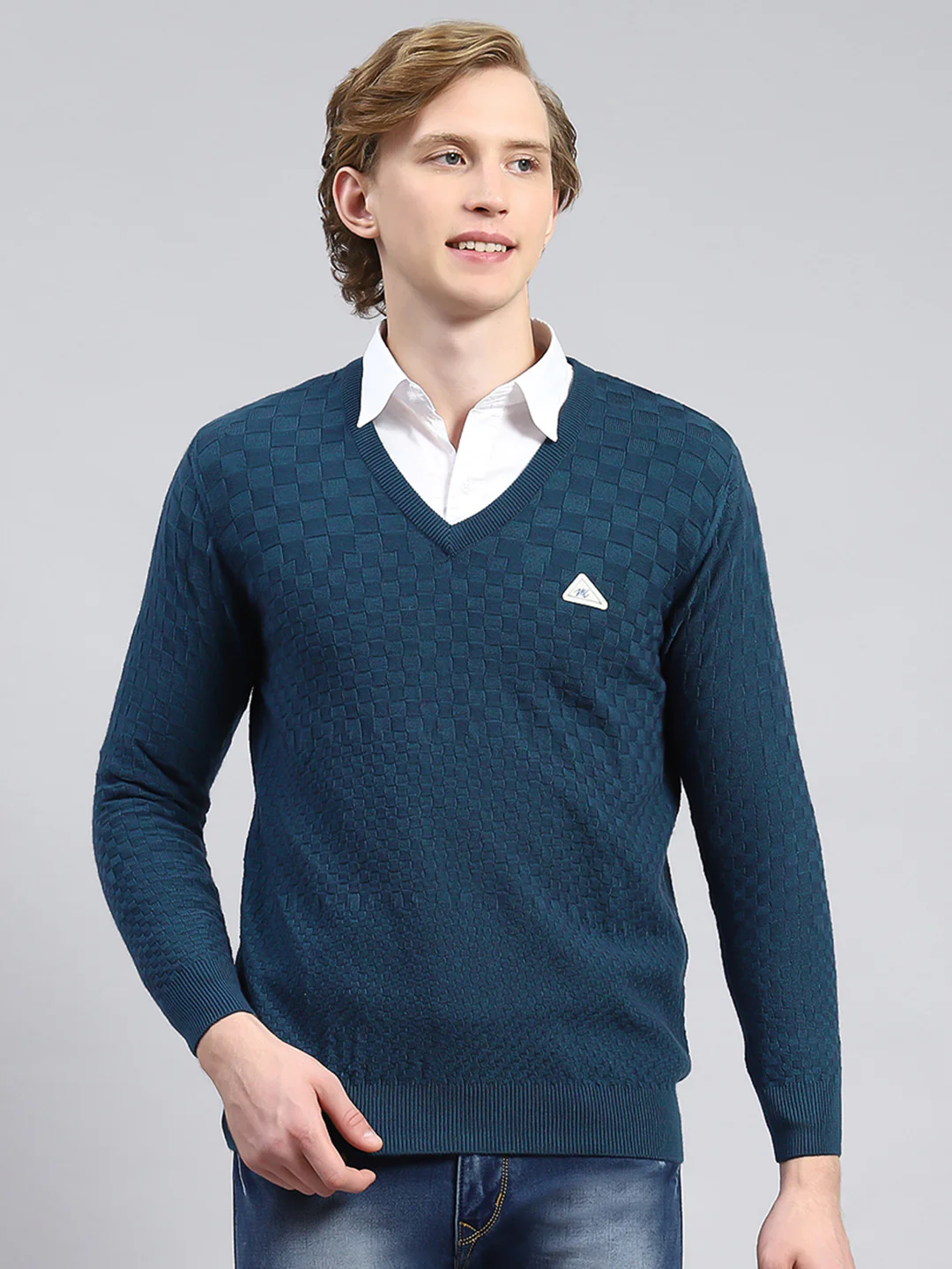 Men Blue Self Pullover - Image 2