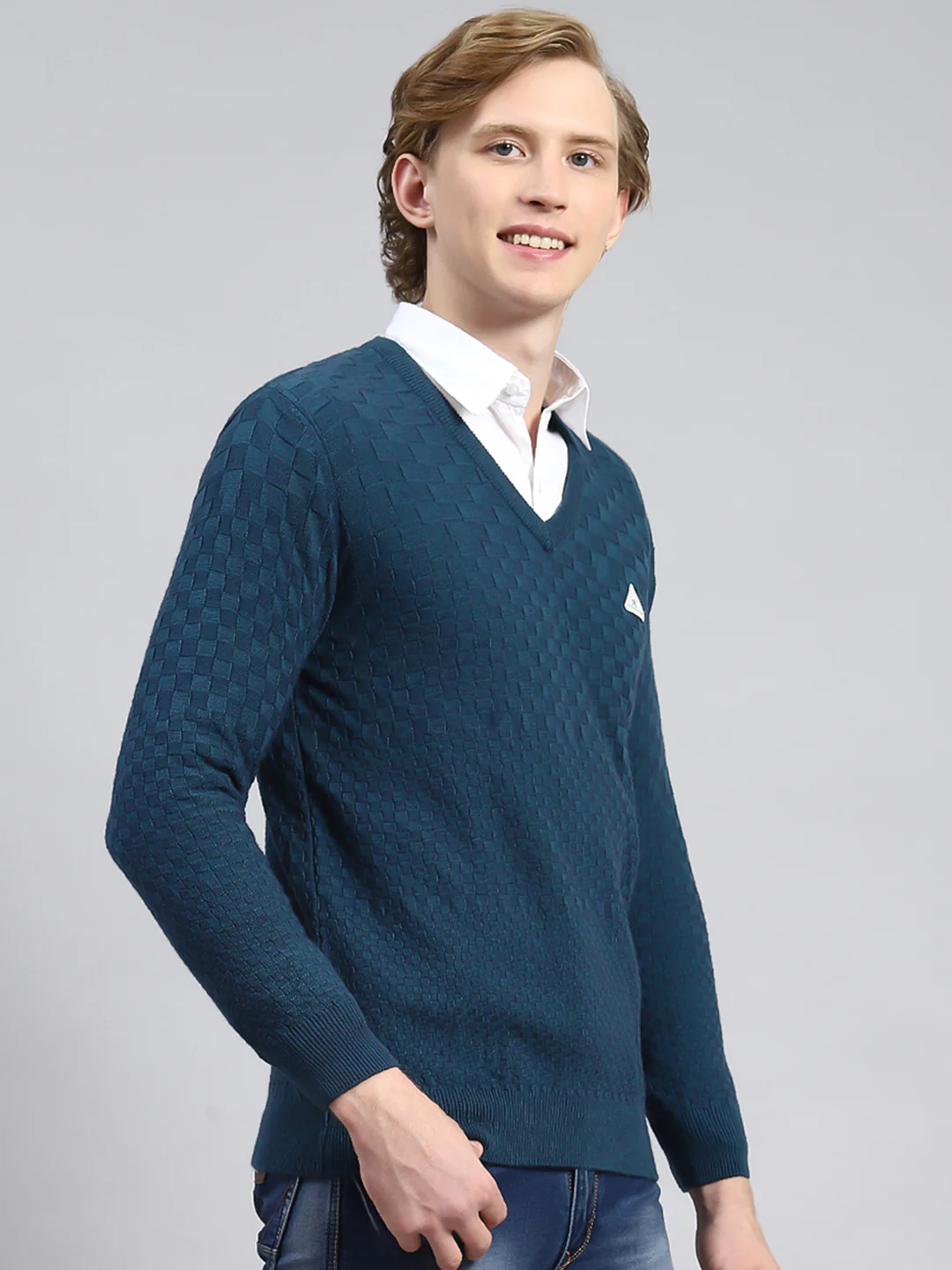 Men Blue Self Pullover - Image 3