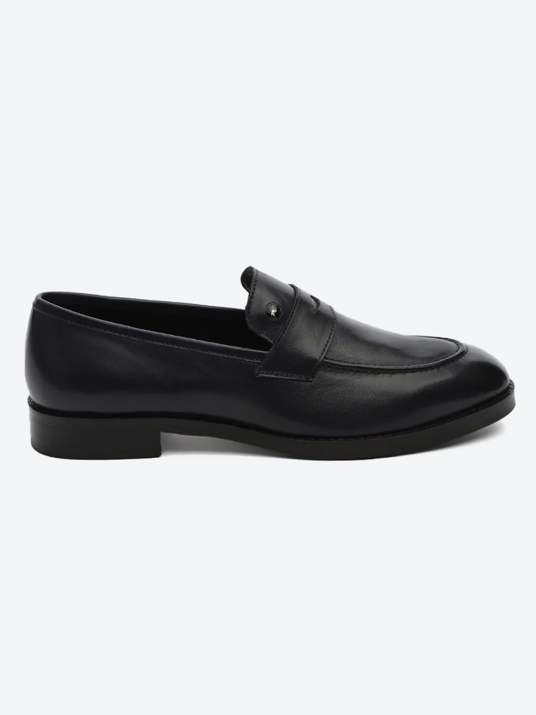 Men Dark Blue Slip on Leather Loafers - Image 5