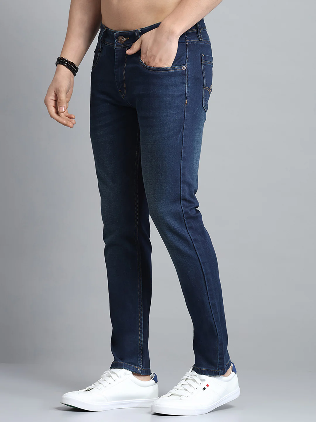 Men Blue Solid Ankle Length Denim - Image 3