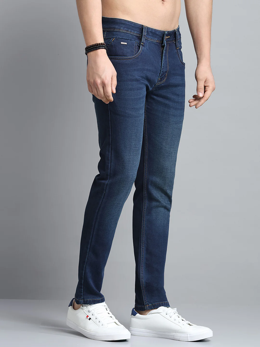 Men Blue Solid Ankle Length Denim - Image 4